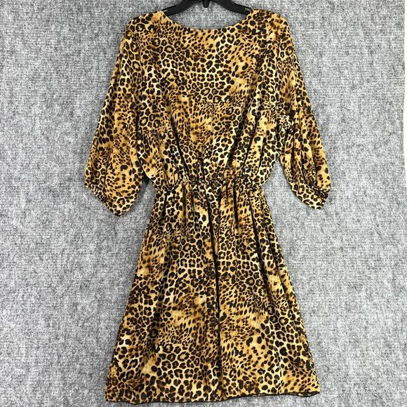 Espresso Dress Womens 2X Leopard Lined Scoop Neck Flowy Club Party Knee Length - Picture 2 of 10